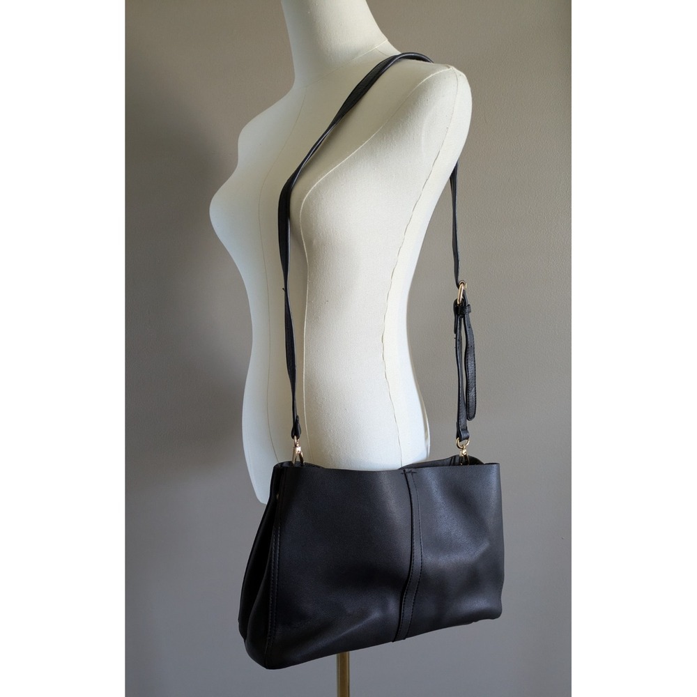 Black Faux Leather Crossbody Bag Purse Adjustable Detachable Strap